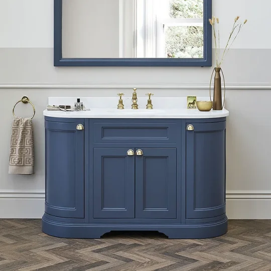Burlington 134 Curved Vanity Unit With Doors Blue detail view - Image 1