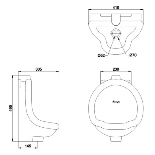 Burlington Garrick Urinal With Bracket detail view - Image 2