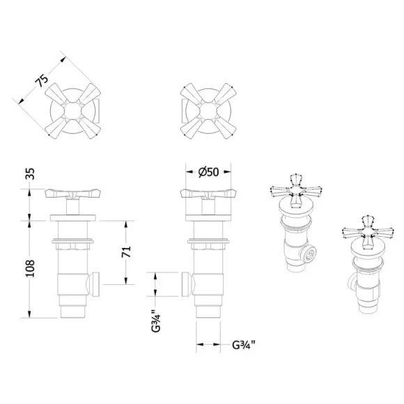 Burlington Riviera Deck Mounted Panel Valves Gold detail view - Image 2