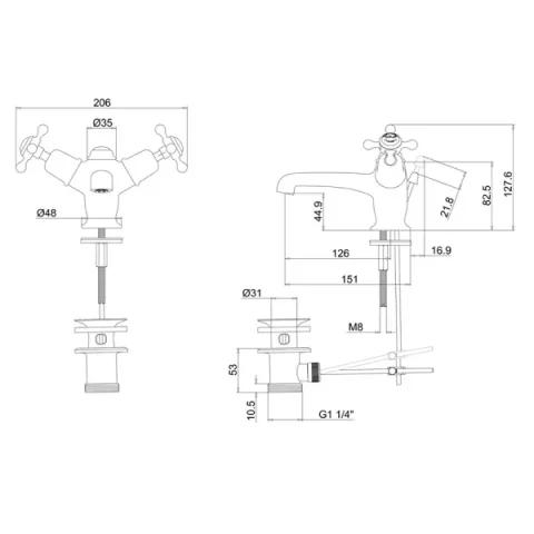 Burlington Claremont Qt Basin Mixer Puw Gold detail view - Image 2