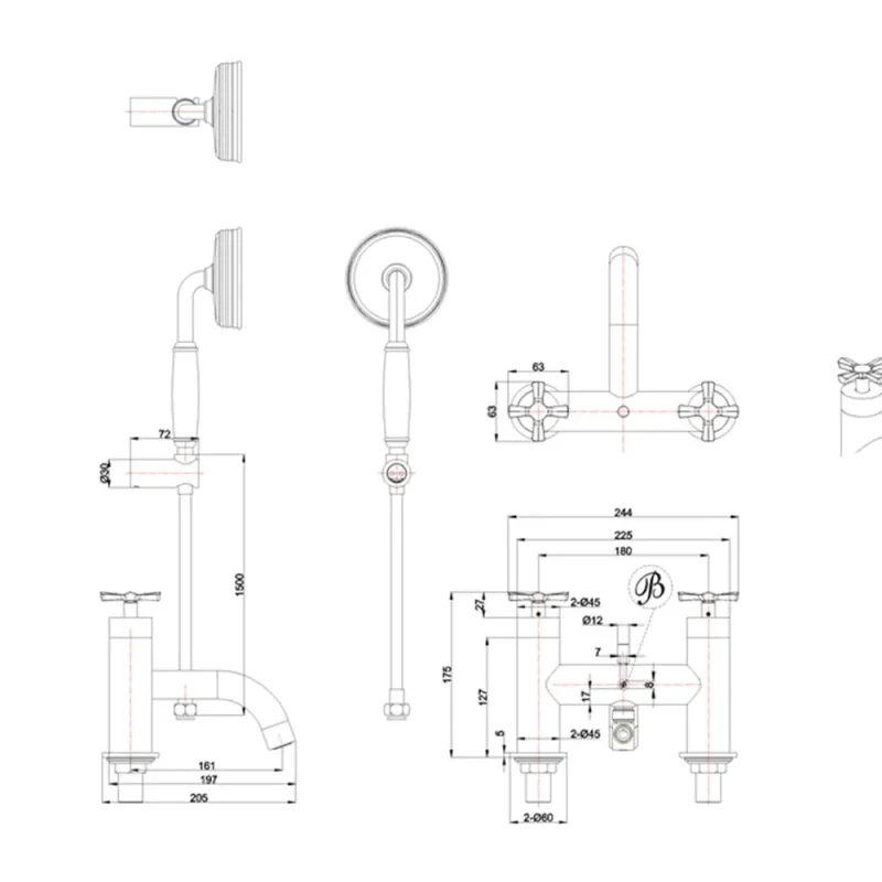 Burlington Riviera Bath Shower Mixer Chrome detail view - Image 2