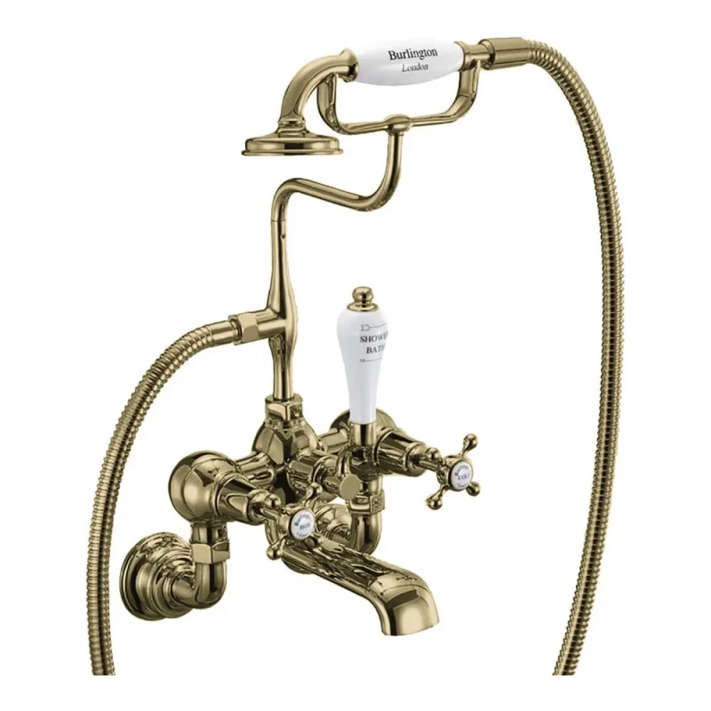 Burlington Claremont Qt Wall Bath Mixer Gold detail view - Image 1