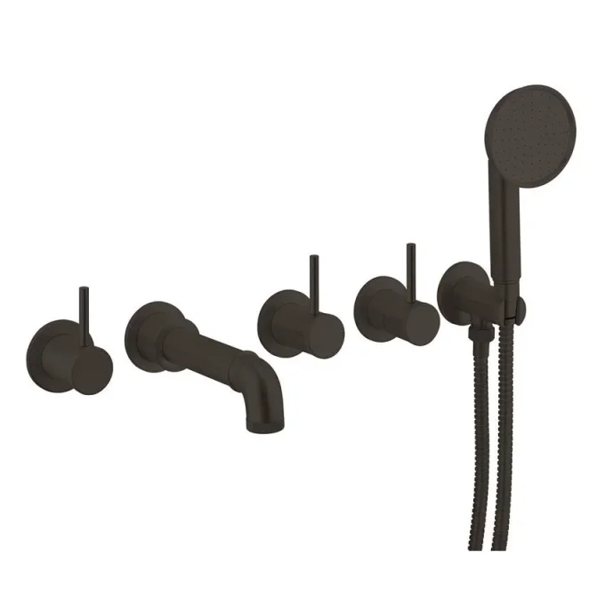 Crosswater Mpro Industrial 5 Hole Bath Filler With Spout & Handset Carbon Black detail view - Image 1