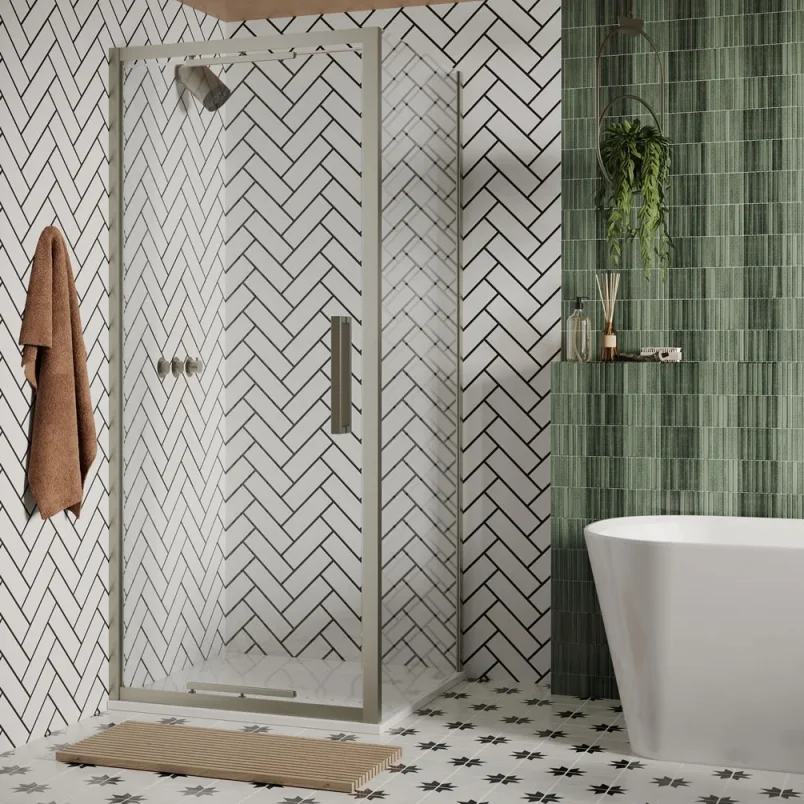 Crosswater Asura 8mm Infold Door 800 Brushed Nickel detail view - Image 2