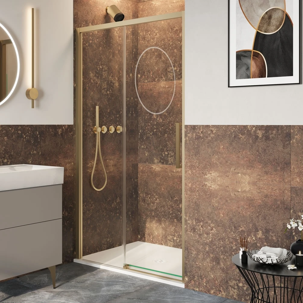 Crosswater Asura 8mm Sliding Door A 1200 Fixed Panel Brushed Brass
