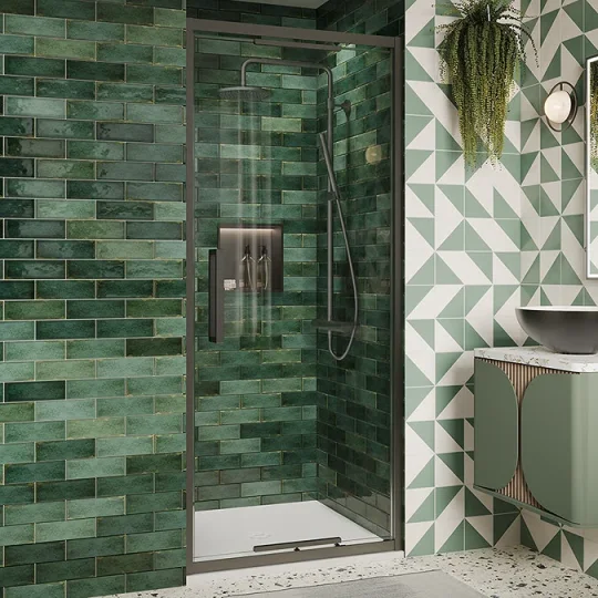 Crosswater Asura 8mm Infold Door 900 Slate detail view - Image 1