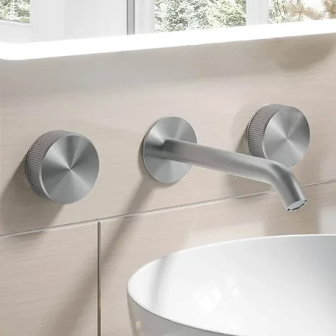 Crosswater 3one6 Basin 3 Hole Set Wall Mounted Stainless detail view - Image 2
