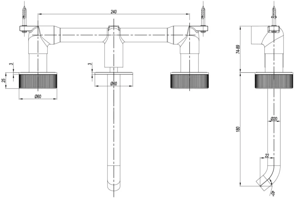 Crosswater 3one6 Basin 3 Hole Set Wall Mounted Stainless detail view - Image 3
