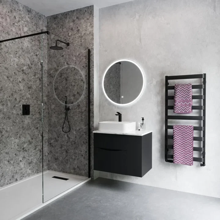 Crosswater Air Towel Warmer 500 X 1630 Metallic Black detail view - Image 1