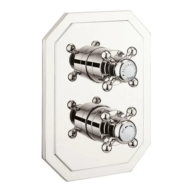 Crosswater Belgravia Crossbox 2 Outlet Trimset & Handles Nickel detail view - Image 1