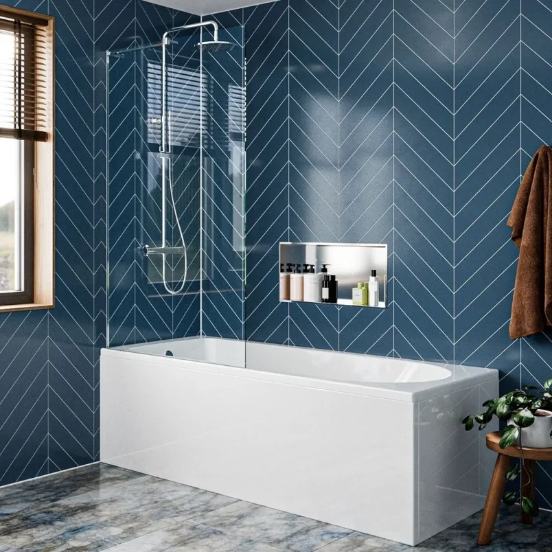 Crosswater Clear 6 Fixed Bath Screen 900 Chrome detail view - Image 1