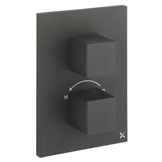 Crosswater Crossbox Watersquare / Verge 2 Outlet Trim & Levers Matt Black detail view - Image 1