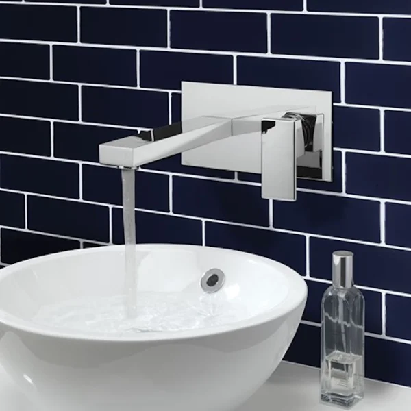 Crosswater Verge 2 Hole Wall Mounted Basin Tap Set Stainless Steel Effect