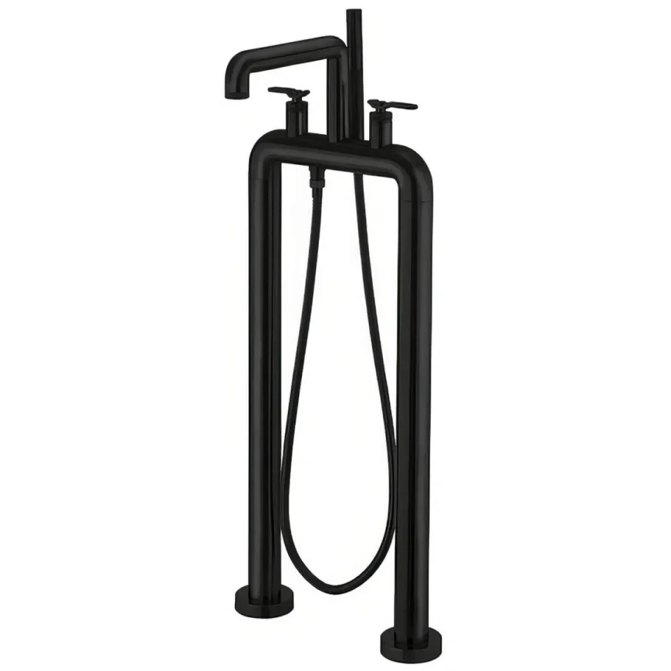 Crosswater Union Free Standing Bath Shower Mixer Matt Black Lever detail view - Image 1