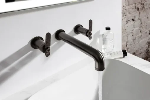 Crosswater Union Basin 3 Hole Wall Mounted Basin Set Matt Black detail view - Image 2