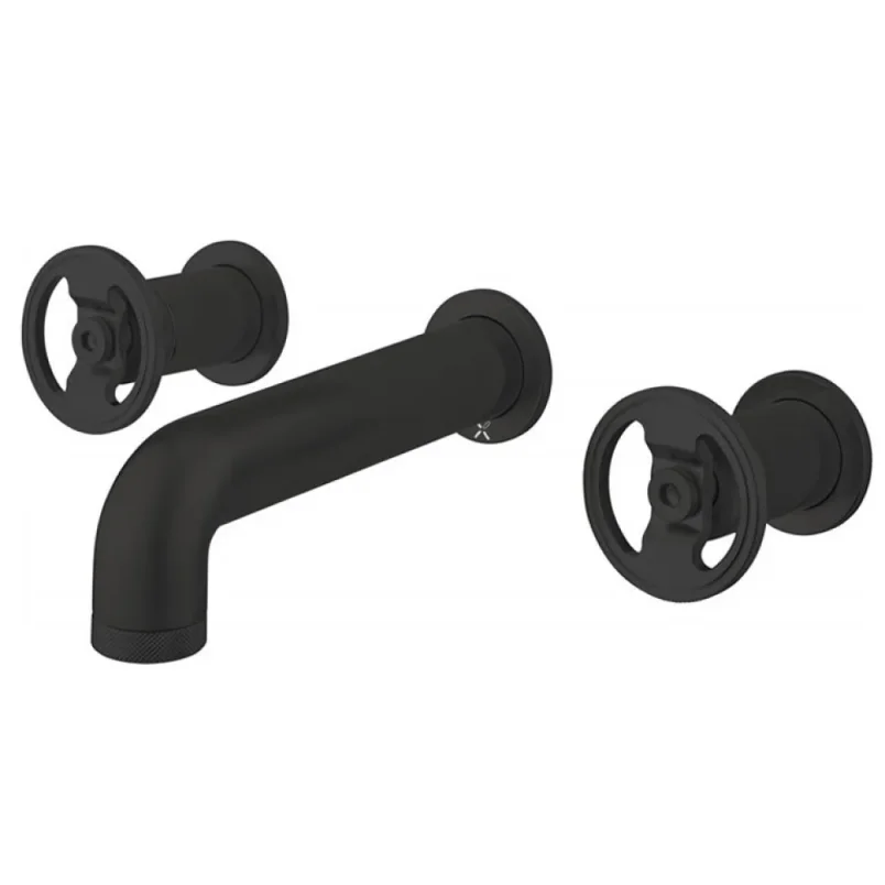 Crosswater Union Basin 3 Hole Wall Mounted Basin Set Matt Black detail view - Image 1