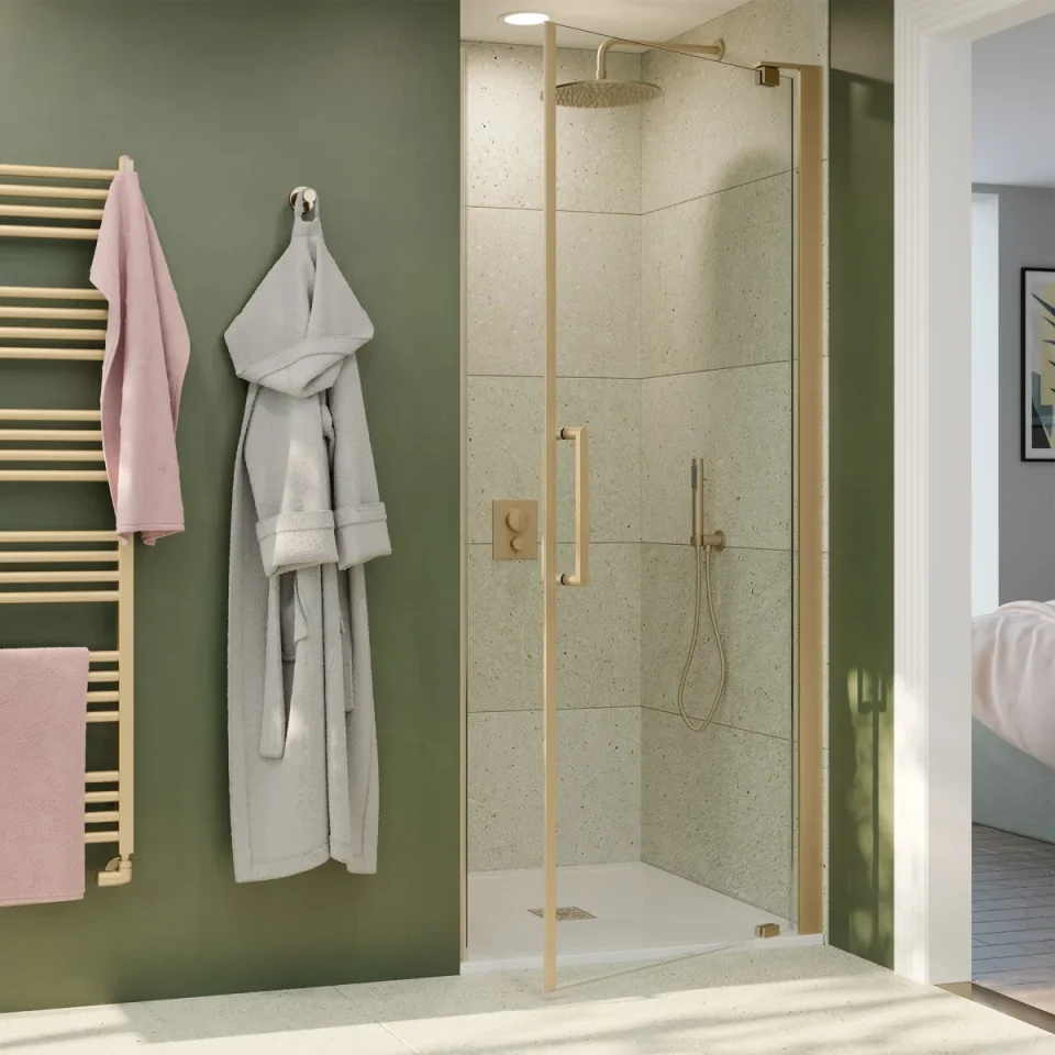 Crosswater Optix Pivot Door 800 Brushed Brass detail view - Image 1