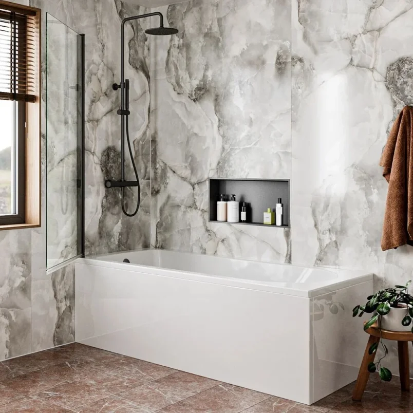 Crosswater 6mm Hinged Bath Screen 800 Matt Black detail view - Image 2