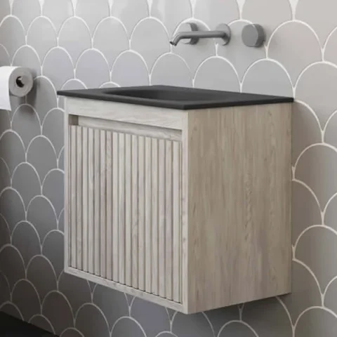 Crosswater Flute 1 Drawer Wall Hung Unit Navarra Oak detail view - Image 2