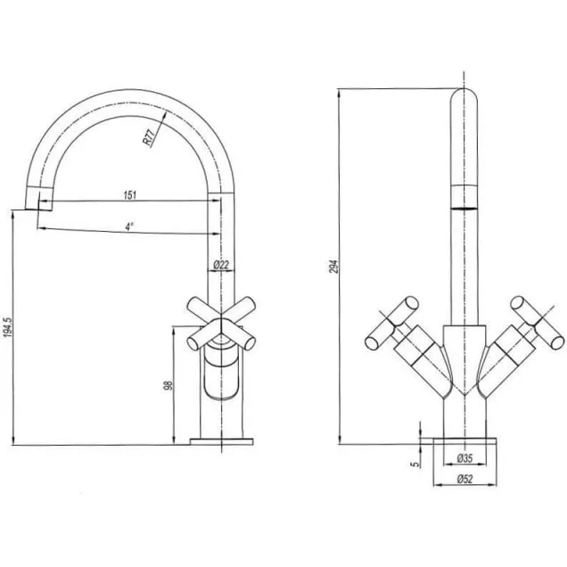 Crosswater Mpro Crosshead Basin Mono Chrome detail view - Image 3