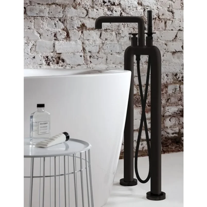 Crosswater Union Free Standing Bath Shower Mixer Matt Black detail view - Image 2