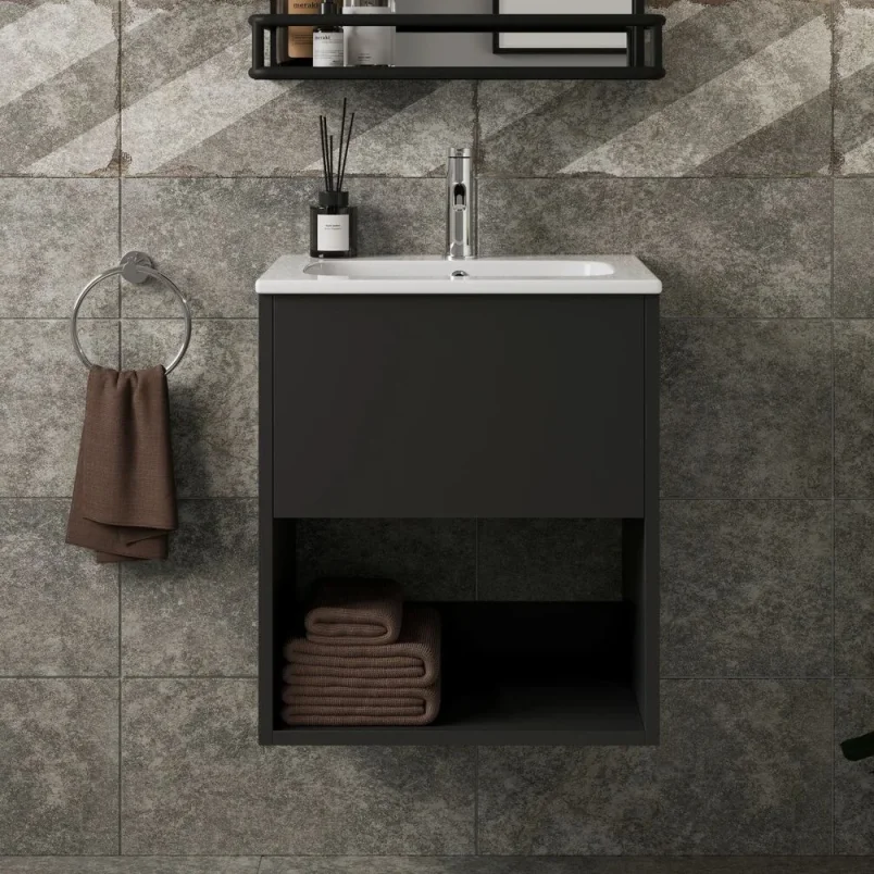 Britton Hackney Basin Unit 500mm Black Matt detail view - Image 2