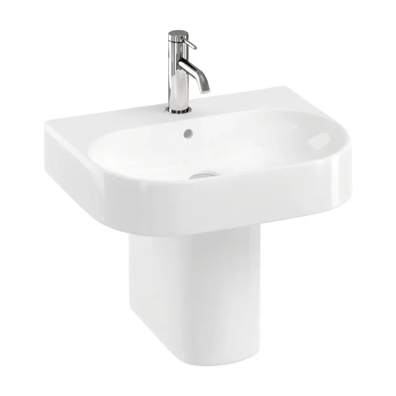 Britton Round Front Semi Pedestal Gloss White detail view - Image 1