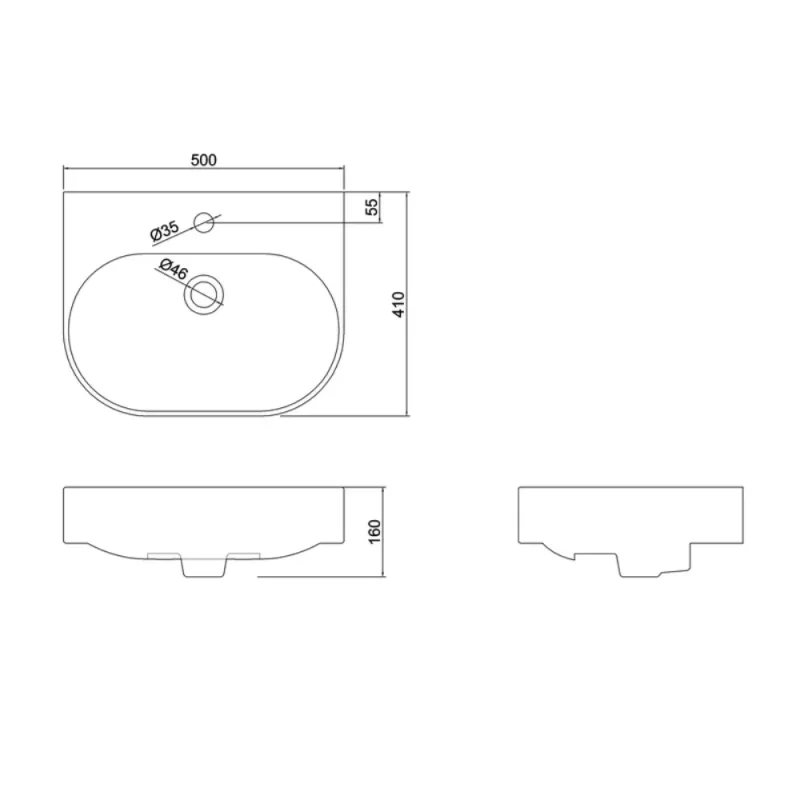 Britton Trim Basin 500mm 1 Tap Hole Gloss White detail view - Image 2