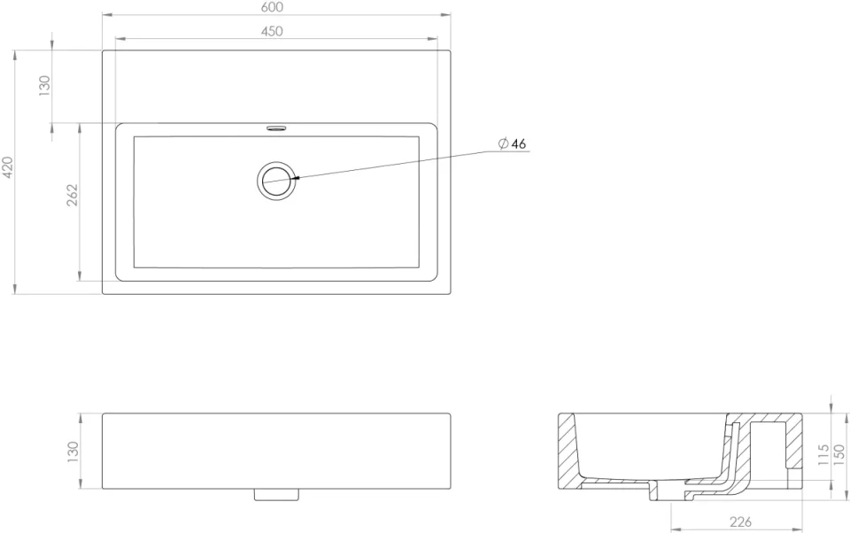 Saneux Matteo 60x42cm Washbasin 0th - Gloss White detail view - Image 2