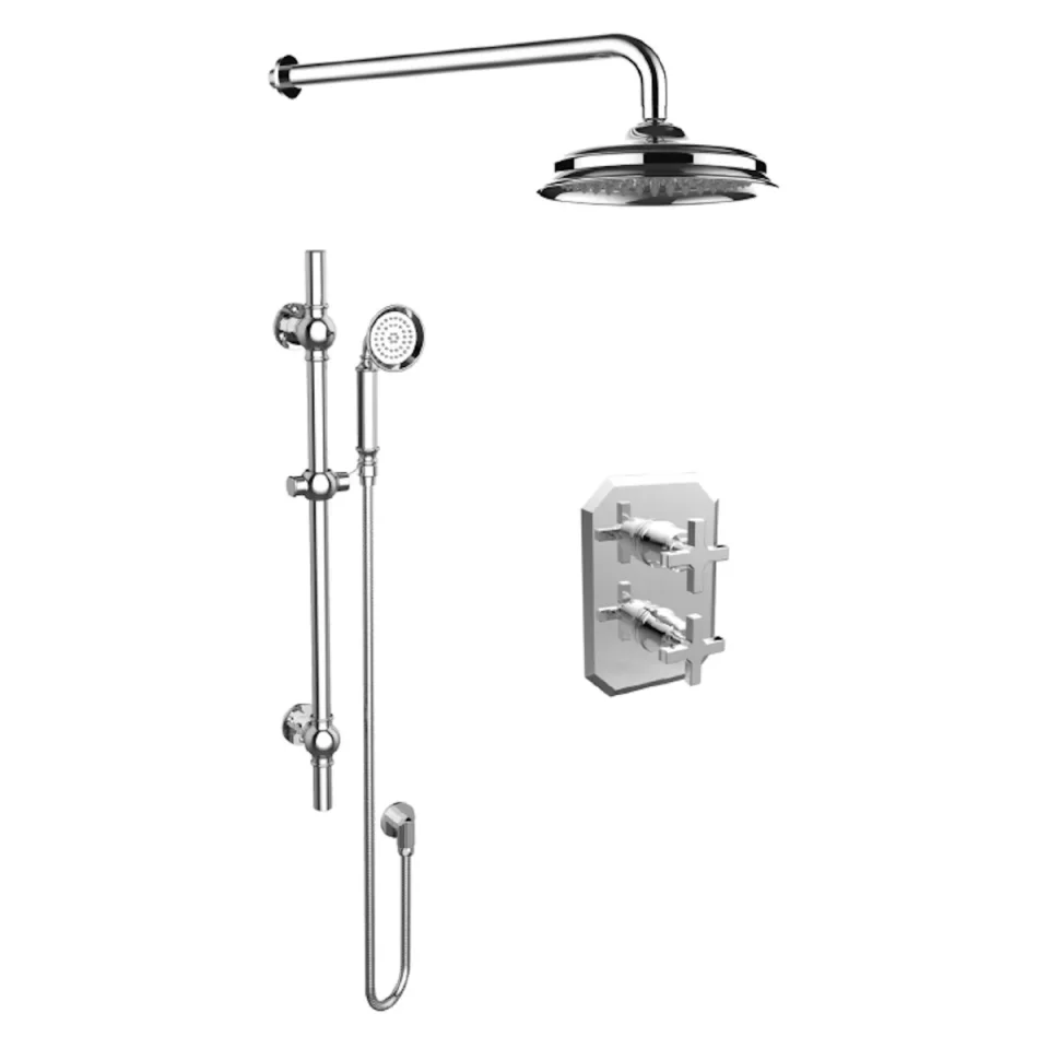Saneux Cromwell 2 Way Shower Kit With Cross Handles - Chrome detail view - Image 1
