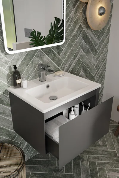 Saneux Uni 60cm 1 Drawer Wall Mounted Unit - Matte Anthracite