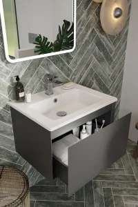 Saneux Uni 60cm 1 Drawer Wall Mounted Unit - Matte Anthracite