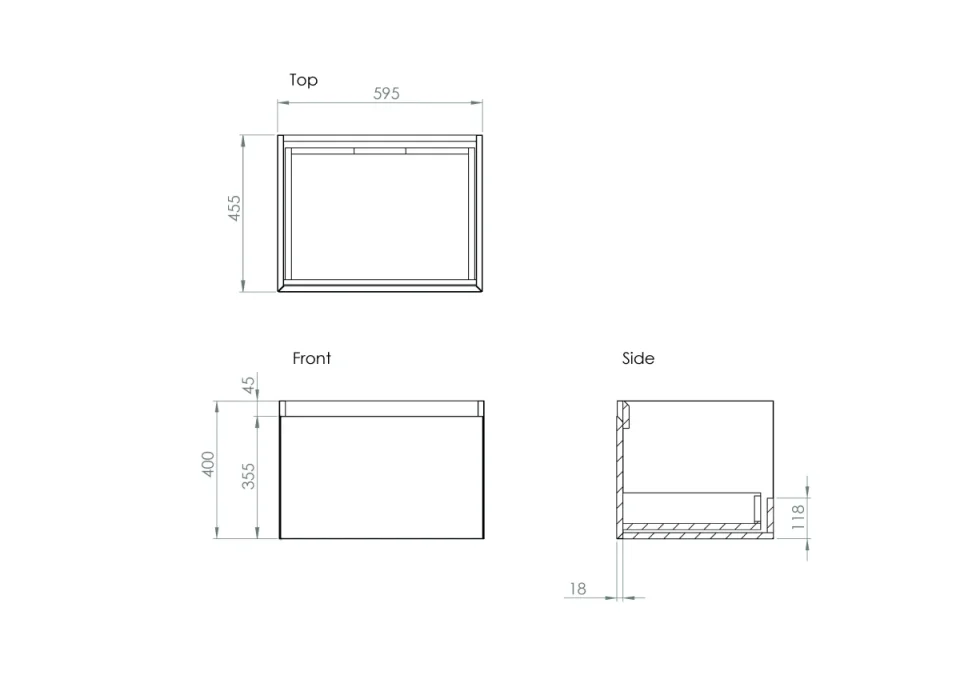 Saneux Uni 60cm 1 Drawer Wall Mounted Unit - Matte Anthracite detail view - Image 2