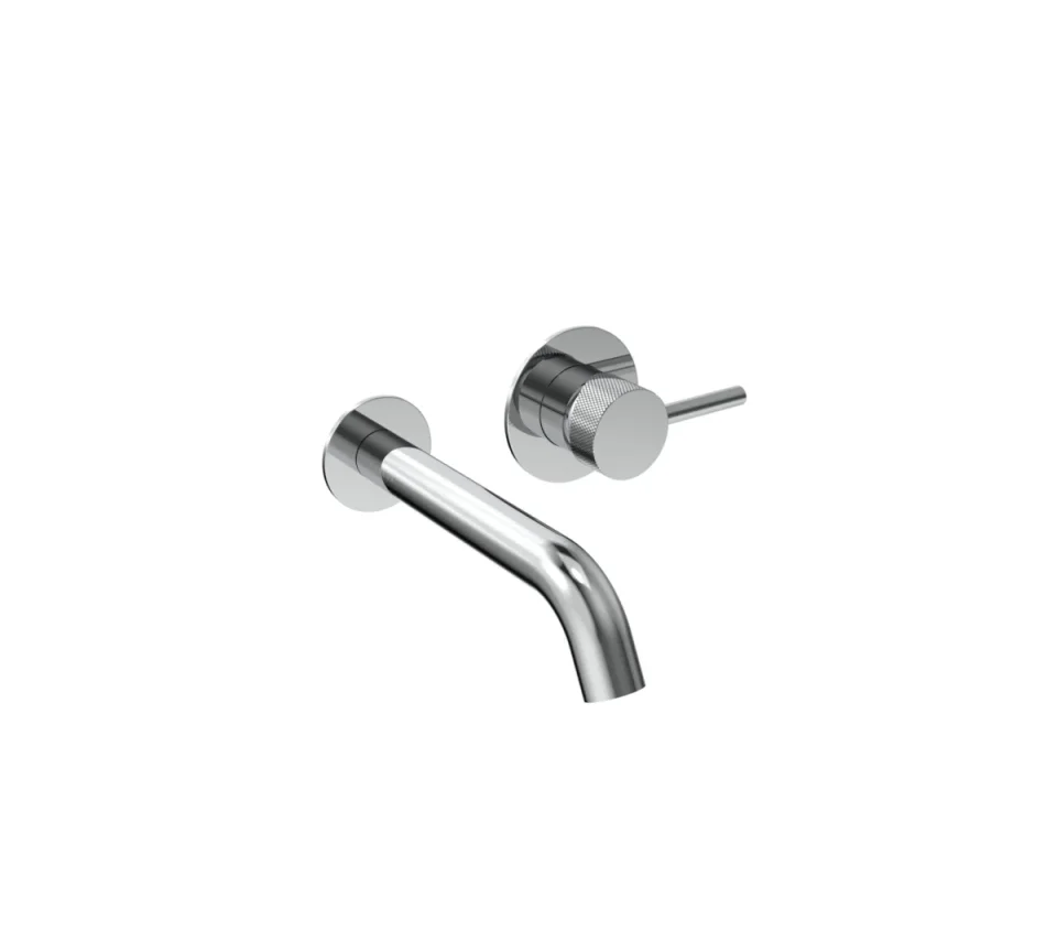 Saneux Cos Wall Mounted 2 Plate Basin Mixer With Knurled Handle - Chrome detail view - Image 1