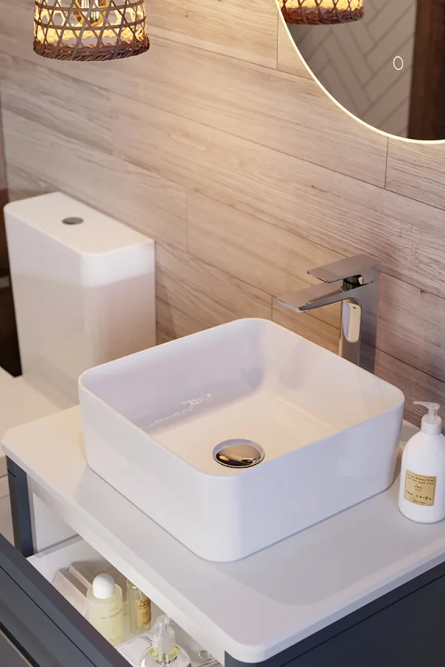 Saneux Fuji Tall Basin Mixer & Clicker Waste - Chrome detail view - Image 2