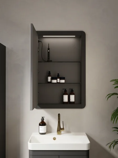 Saneux Hyde 55cm 1 Door Recessed Electric Mirror Cabinet (lh) - Matte Anthracite