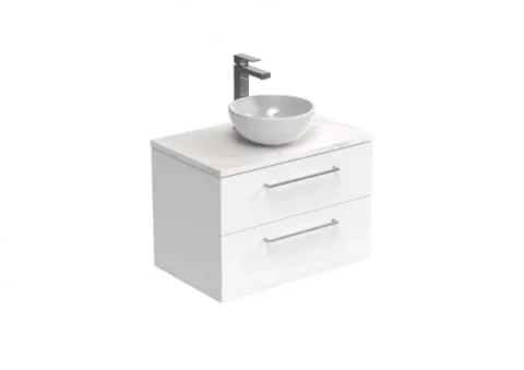 Saneux Austen 72cm 2 Drawer Wall Mounted Unit - Gloss White detail view - Image 1