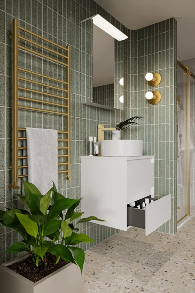 Saneux Ember 1000x500mm Pre-filled Towel Rail - Brushed Brass detail view - Image 3