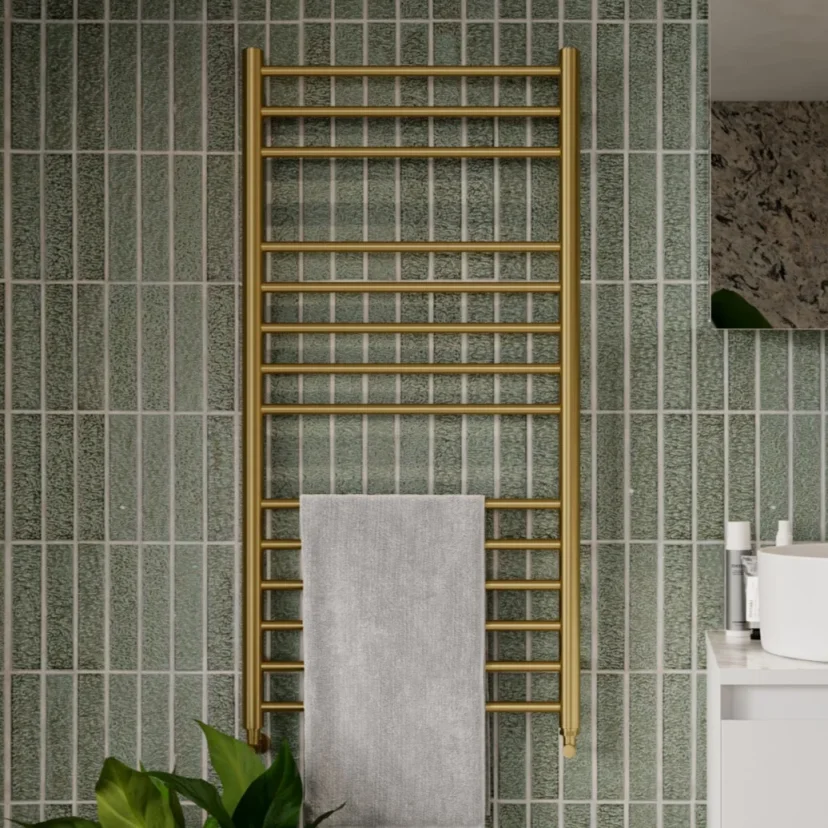 Saneux Ember 1000x500mm Pre-filled Towel Rail - Brushed Brass detail view - Image 4