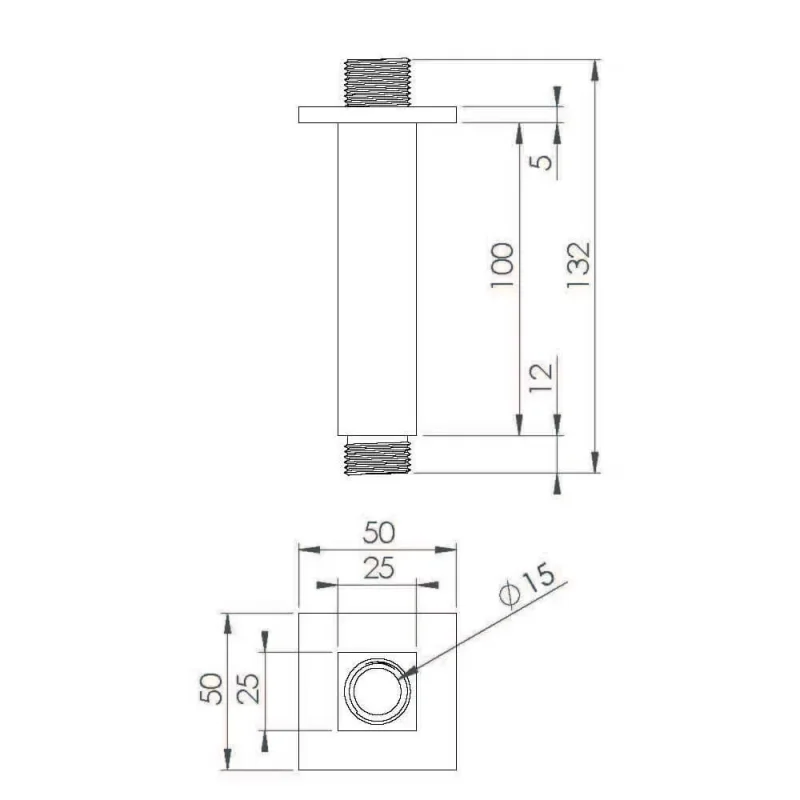 Saneux Tooga 200mm Square Ceiling Mounted Shower Arm - Chrome detail view - Image 2