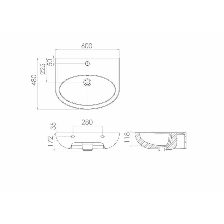 Saneux Air 60x48cm Washbasin 1th detail view - Image 2
