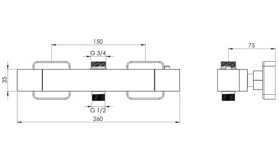 Saneux Tooga 2 Way Thermostatic Bar Valve - Chrome detail view - Image 2