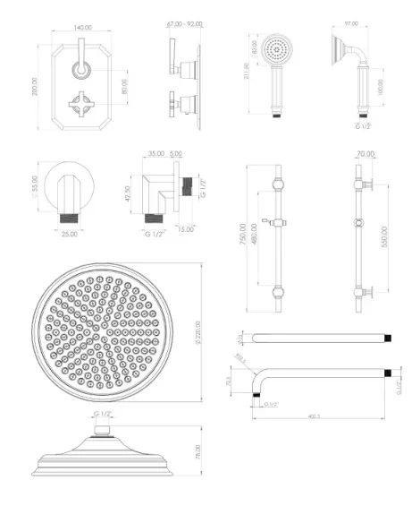 Saneux Cromwell 2 Way Shower Kit With Lever & Cross Handles - Chrome detail view - Image 2