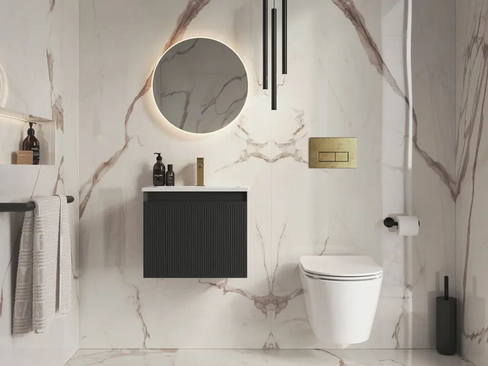 Saneux Monument 50cm 1 Drawer Wall Mounted Unit - Matte Black detail view - Image 2