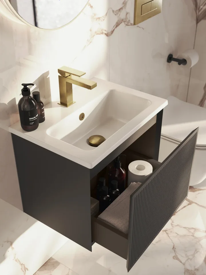 Saneux Monument 50cm 1 Drawer Wall Mounted Unit - Matte Black detail view - Image 4