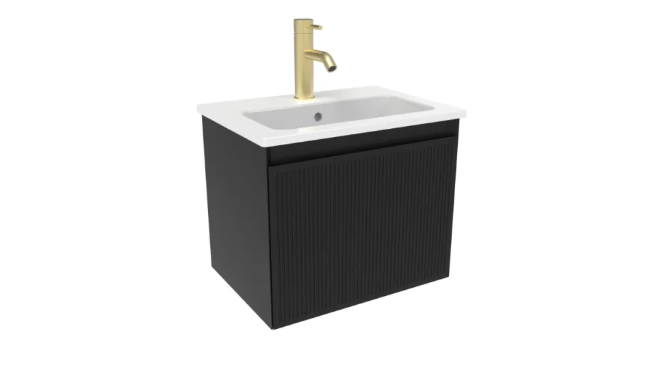 Saneux Monument 50cm 1 Drawer Wall Mounted Unit - Matte Black detail view - Image 1