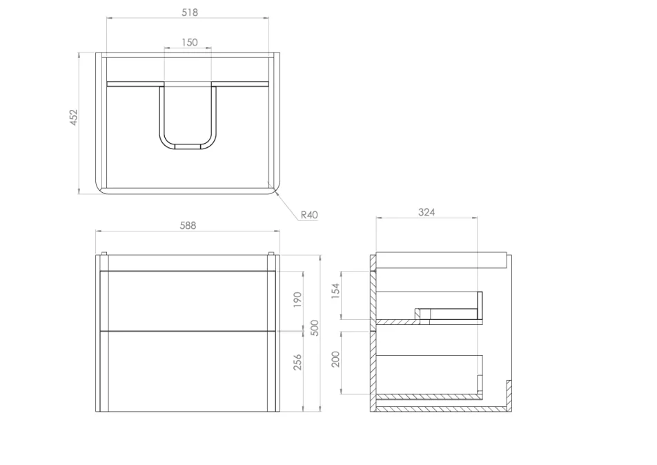 Saneux Hyde 60cm 2 Drawer Wall Mounted Unit - Matte Anthracite detail view - Image 4