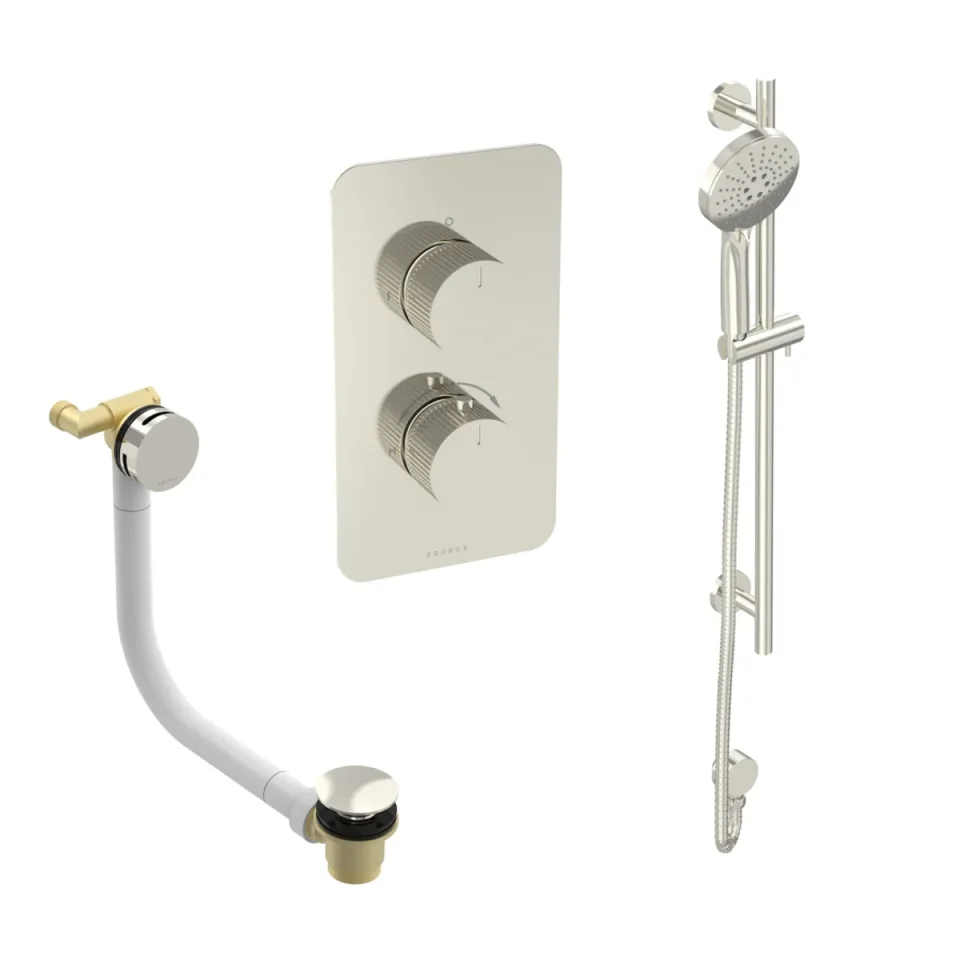 Saneux Cos Round Shower Slider Rail - Brushed Nickel detail view - Image 1