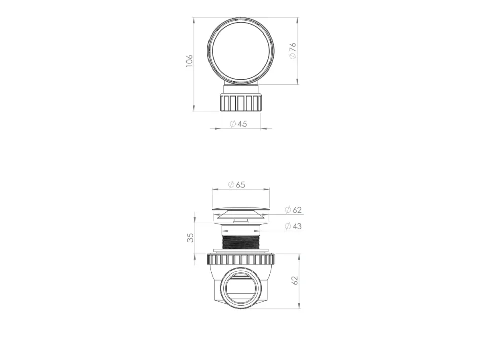 Saneux Super Low Profile Unslotted Waste & Trap detail view - Image 2