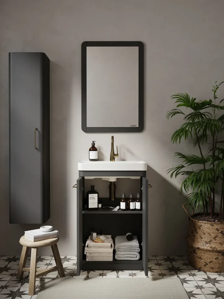 Saneux Hyde 55cm 2 Door Floor Standing Unit - Matte Anthracite detail view - Image 2